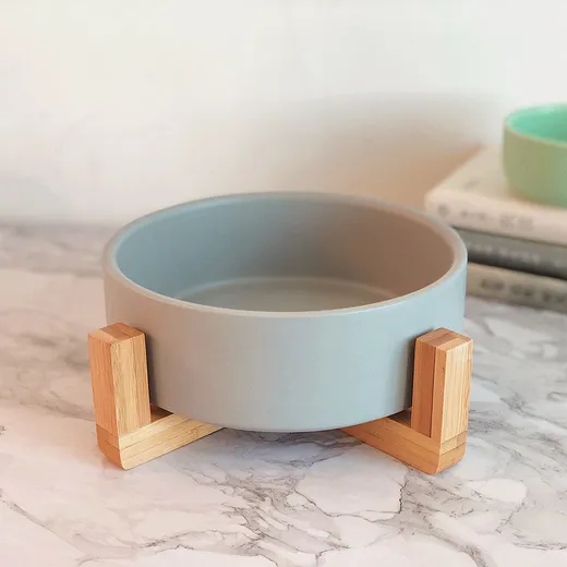 Ceramic Pet Bowl with Bamboo Stand